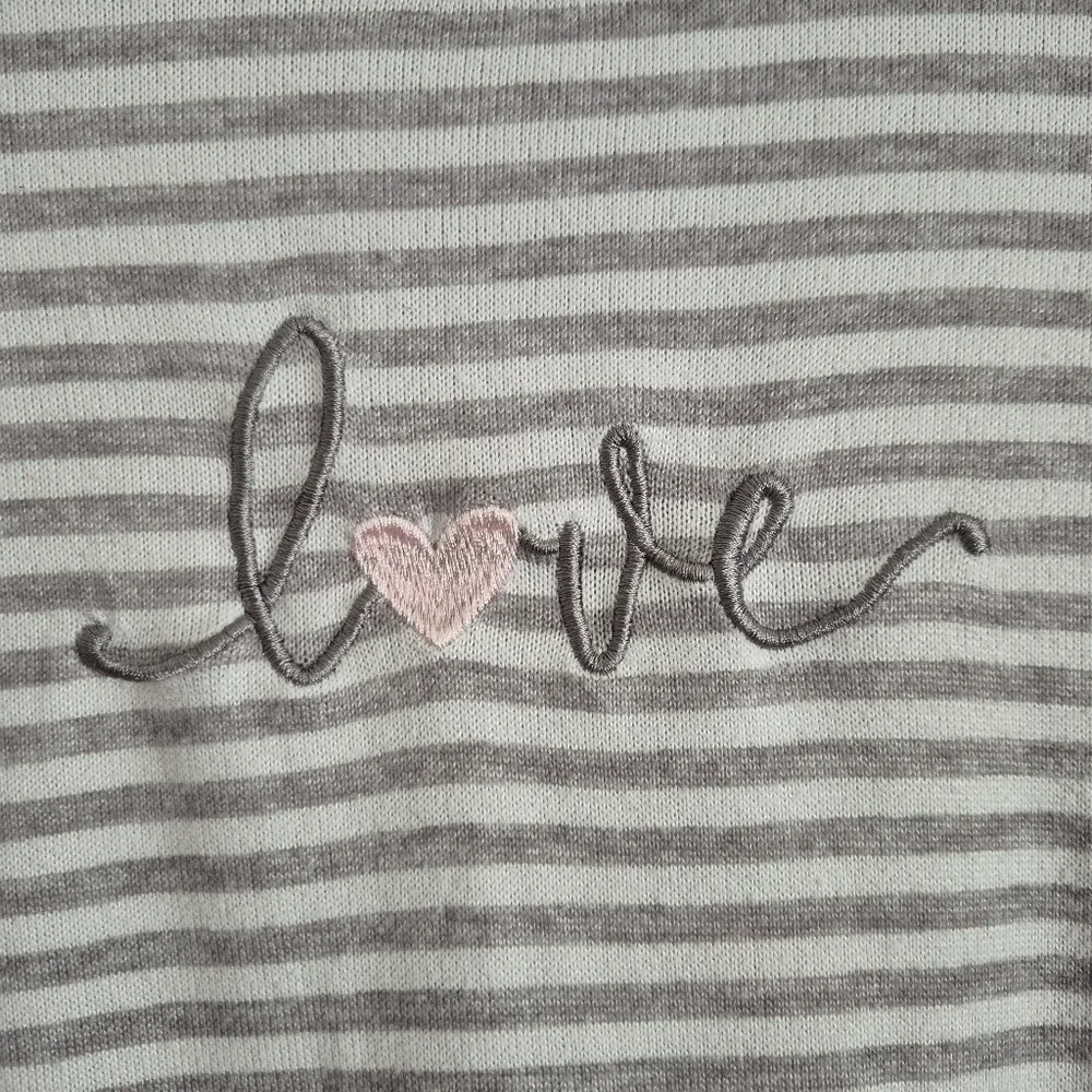 Laura Ashley LOVE Gray and White Striped Pajama Top